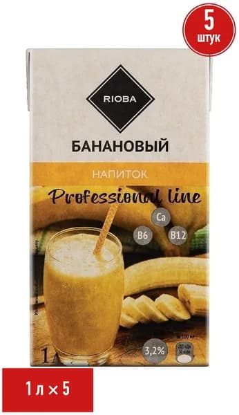 Напиток кокосовый Rioba банан 2% 1 л, набор: 5 штук