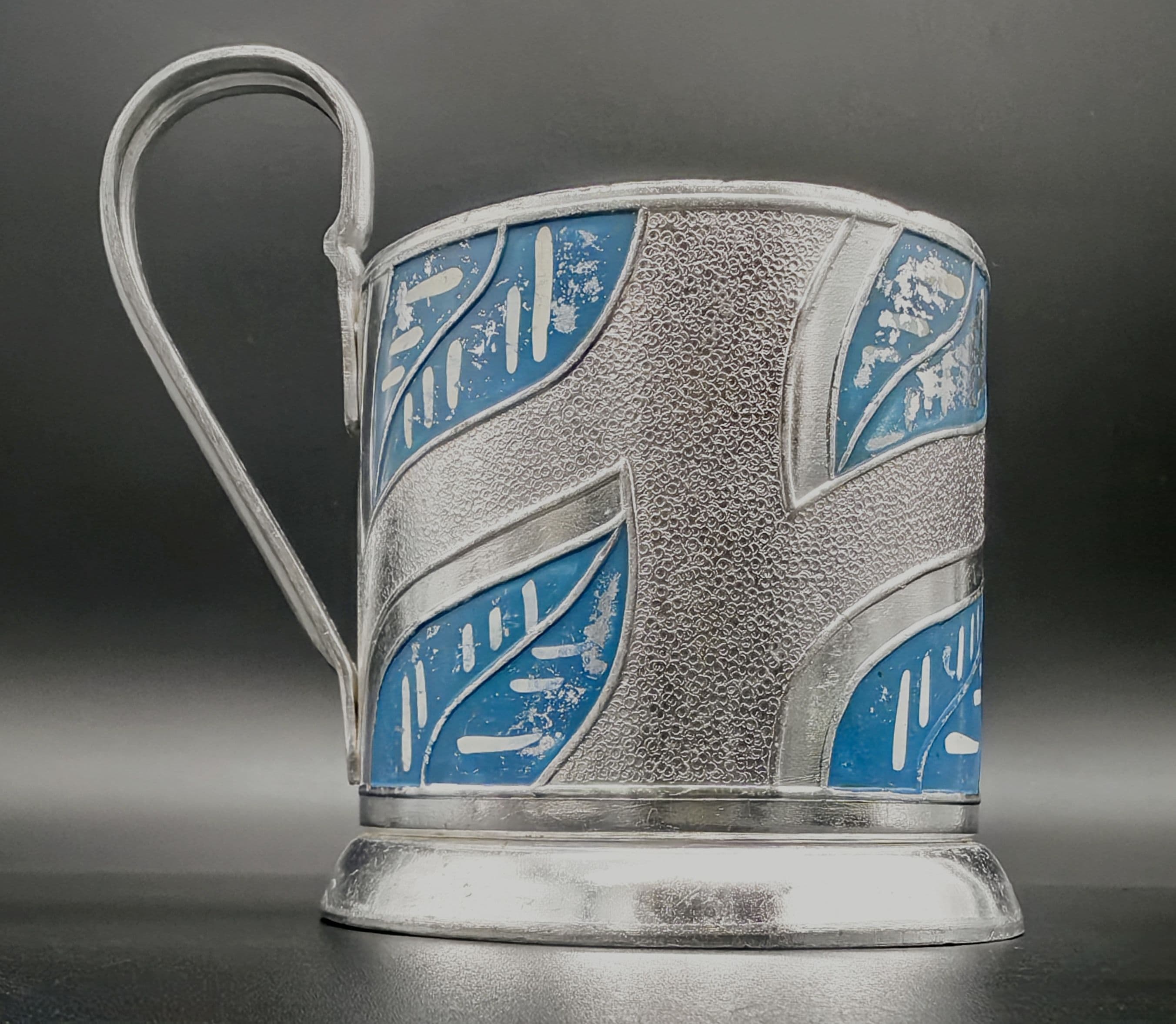 Подстаканник "Листья синие". Алюминий. СССР. 1961-1974 гг.