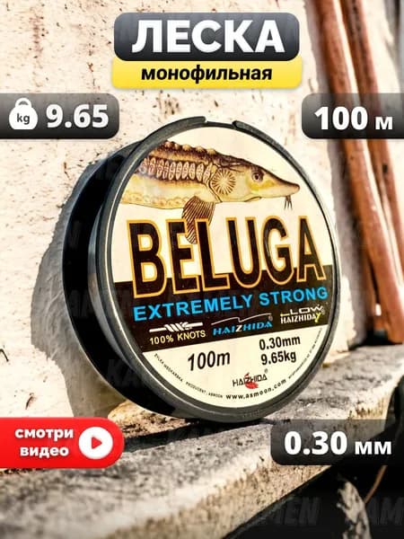 Леска для рыбалки летняя 0,30 мм, 100м, спиннинга, фидера, поводков, бисера, монофильная рыболовная леска белуга для рыбалки