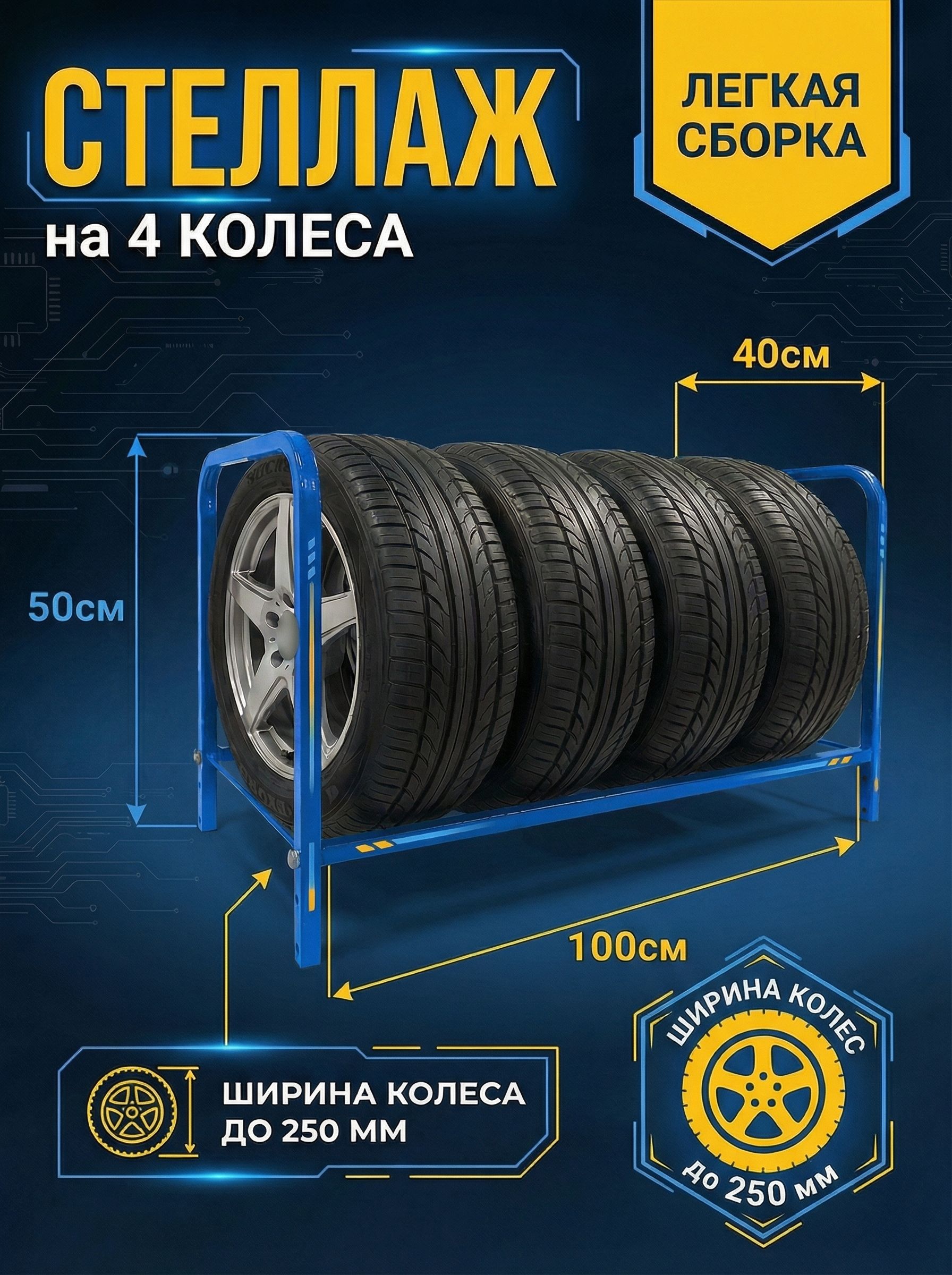 стеллаж на 4 колеса ПримТехника синий