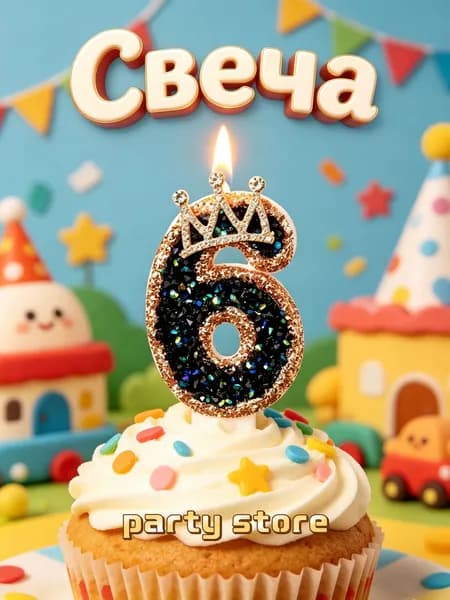 Свечи для торта цифра 6, 7.5 см
