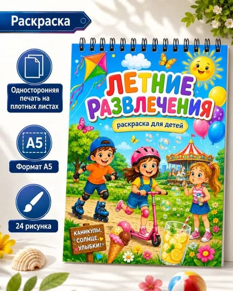 Раскраска для девочек и мальчиков Лето, Летние развлечения