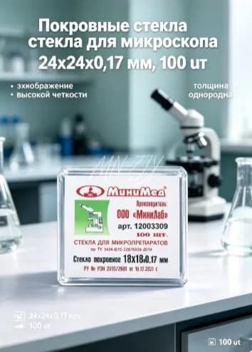 Покровные стекла для микроскопа 24х24х0,17 мм, 100 шт, толщина однородна, и результаты экспериментов четко отображаются на дисплее.