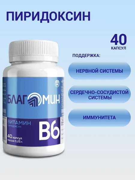 Благомин Витамин В6 (пиридоксин) 2 мг капс 0,25г 40 капсул
