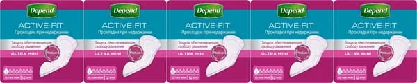 Урологические прокладки Depend Ultra Mini, комплект: 5 упаковок по 12 шт