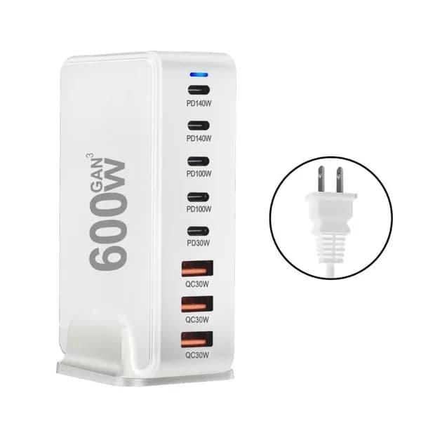 600 Вт PD Fast Chargers USB C A 8 Port Quick Charging Cable для таблеток для телефона, Белый - Штепсельная Вилка США