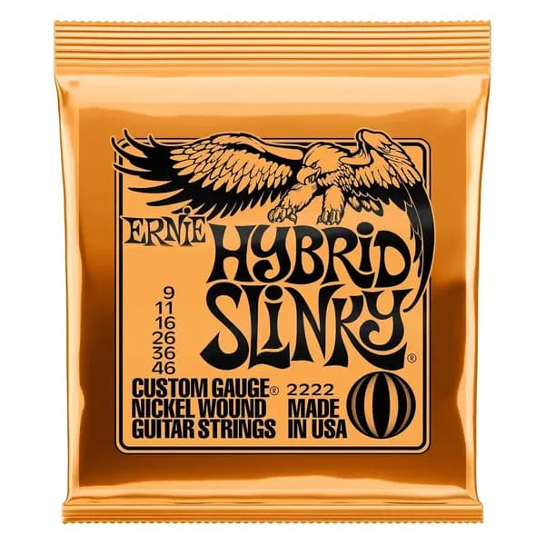 Гитарные струны Ernie ball hybrid slinky 9-46 2222, комплект струн для электрогитары гибридного натяжения