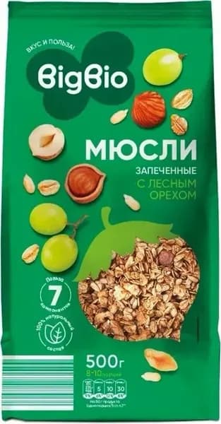 Мюсли BIGBIO запеченные с орехом 500г
