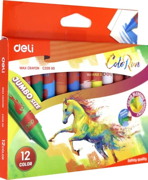 Мелки восковые утолщенные "Colorun", 12 цветов (EC20900)