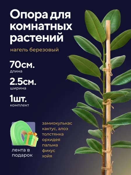 Опора садовая для растений d2.5см, h70см, 1шт с лентой для подвязки / Колышки для подвязывания комнатных и садовых растений