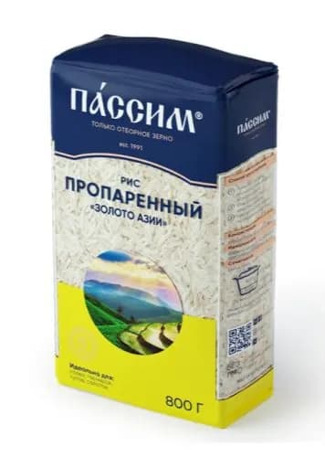 Пассим Рис длиннозерный Золото Азии, пропаренный, 800 г