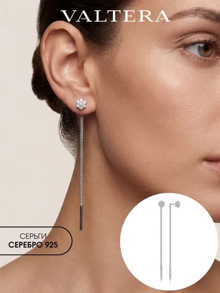 Серьги серебро 925 продевки протяжки с камнями