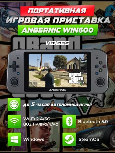 Портативная игровая приставка ANBERNIC WIN600 для игр Steam, Windows, PS3, Xbox 360, PS VITA, PS2, PSP, PS1 256 GB