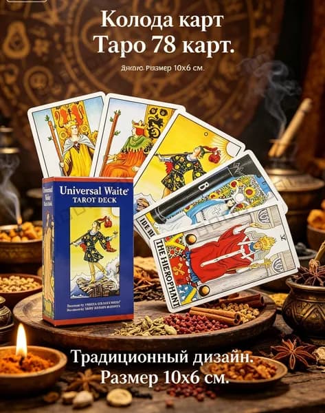 Колода карт Таро 78 карт размер 10х6 см традиционный дизайн для гаданий эзотерики и медитации