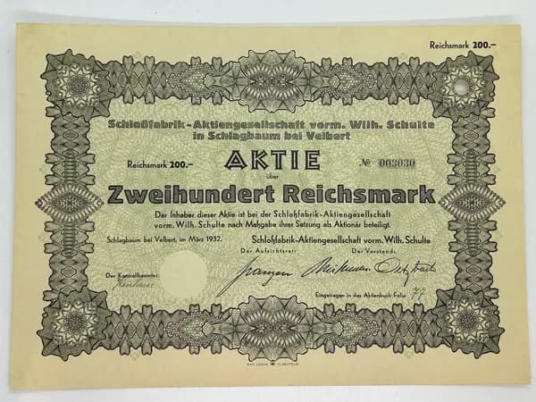 Акция Германия. Мебельная фабрика, 200 Рейхсмарок 1932 №60
