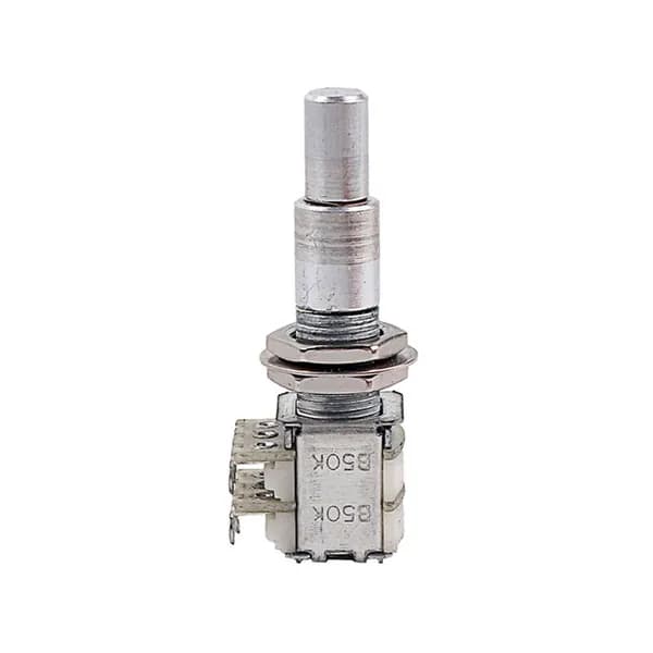Двойной концентрический потенциометр b50k для бас-гитары с центральным фиксатором серебристый