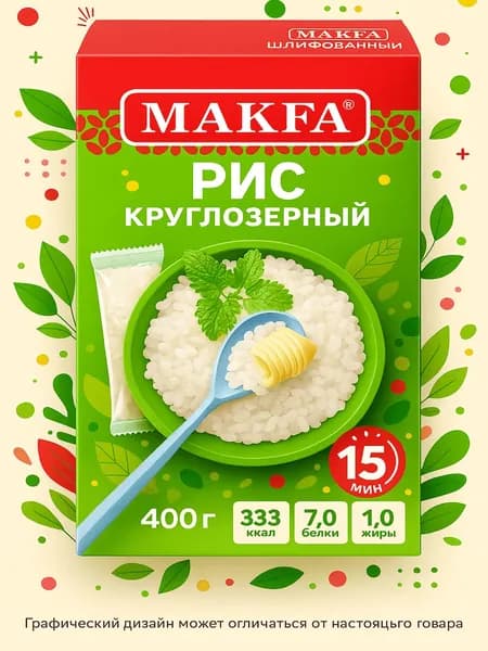 Рис круглозерный MAKFA шлифованный, в пакетиках, 400г