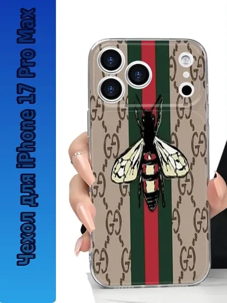 Гуччи(Gucci) чехол на iPhone 17 Pro с рисунком,ультратонкий прозрачный TPU ударопрочный