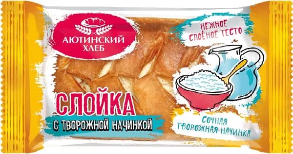 Слойка с творожной начинкой 70 г, Аютинский хлеб