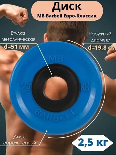 Диск/блин для штанги и гантелей MB Barbell Евро-Классик 2,5 кг (D 51мм)