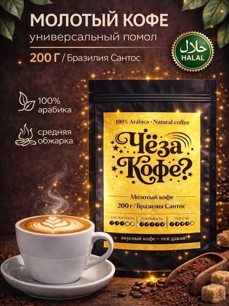 Кофе молотый 100% арабика Бразилия Сантос, 200 г, универсальный помол, Чё за Кофе?