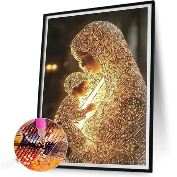 Частичная выкладка стразами картины Дева Мария , 30 40 см, эпоксидная смола