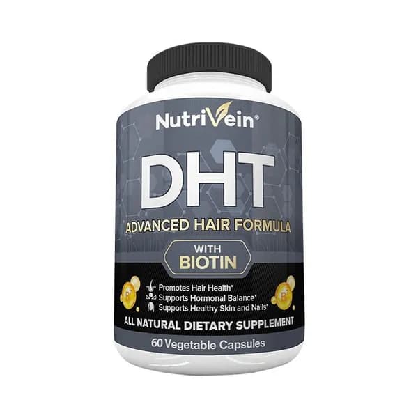 Nutrivein DHT Blocker с биотином улучшенная формула для волос ускоряет рост волос, 60 капсул