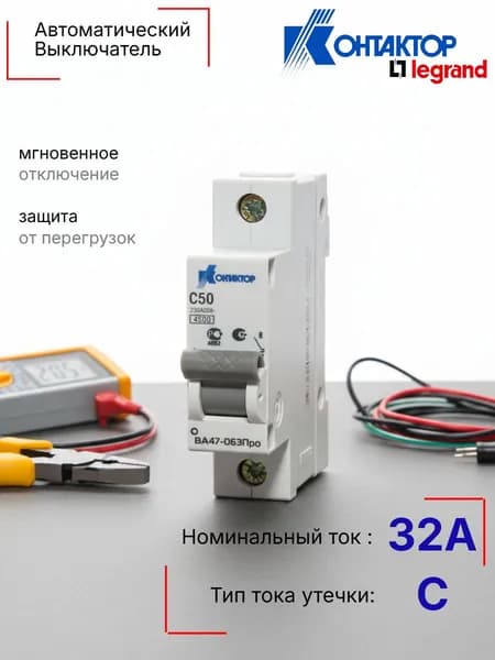 Автоматический выключатель АО"Контактор" Legrand ВА47-063Про, однополюсный 32A, Icu-4,5kA, х-ка С