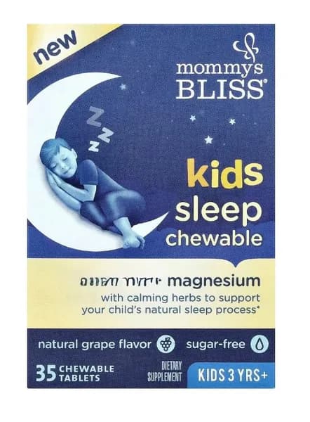 Mommy's Bliss, детские жевательные таблетки для сна , магний +, от 3 лет, натуральный виноград, 35 жевательных таблеток