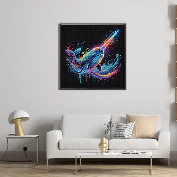 Крестиком вышивка Narwhal Морж на хлопковой ткани 14CT, размер 30 30 см