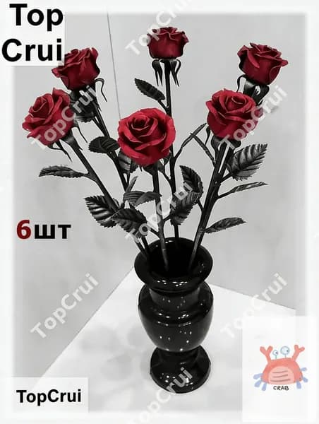 Бордовые тканевые розы для могилы 6шт