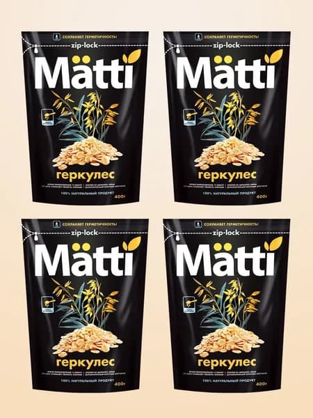 Хлопья овсяные Геркулес (Matti) из цельного зерна, 400г х 4 шт