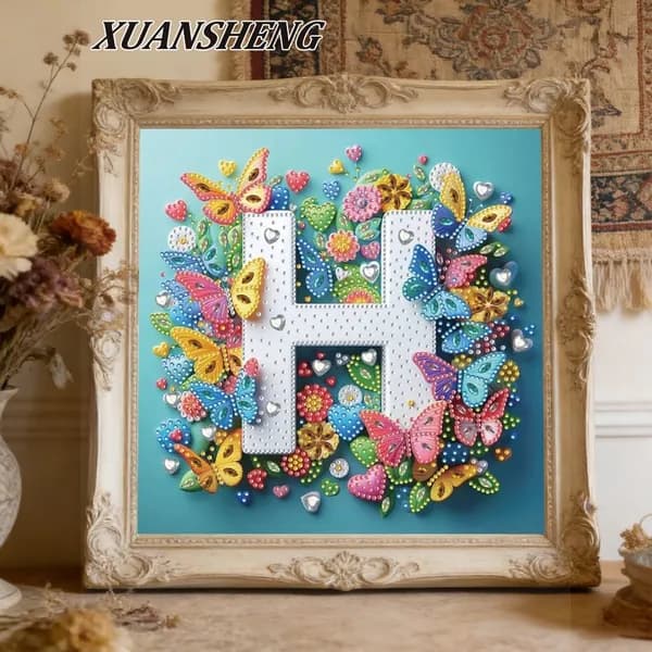 Частичная алмазная картина с бабочками, цветами и буквами, 30 30 см
