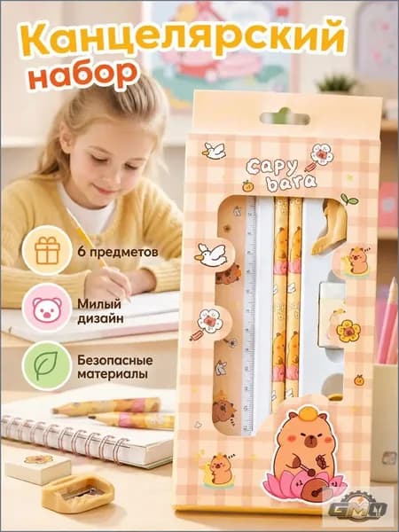 Подарочный набор канцелярии из 6 предметов для школьников и дошкольников GMO