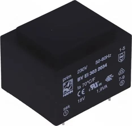 Трансформатор HAHN BVEI3032034 залитый 1,9ВА 230ВAC 18В 105мА Монтаж PCB 1 шт