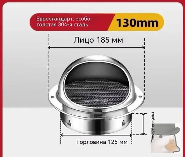 вентиляционное отверстие, 130 мм, 1 штука