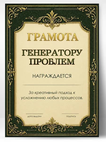 Ироничный сертификат генератор проблем шуточная грамота А4