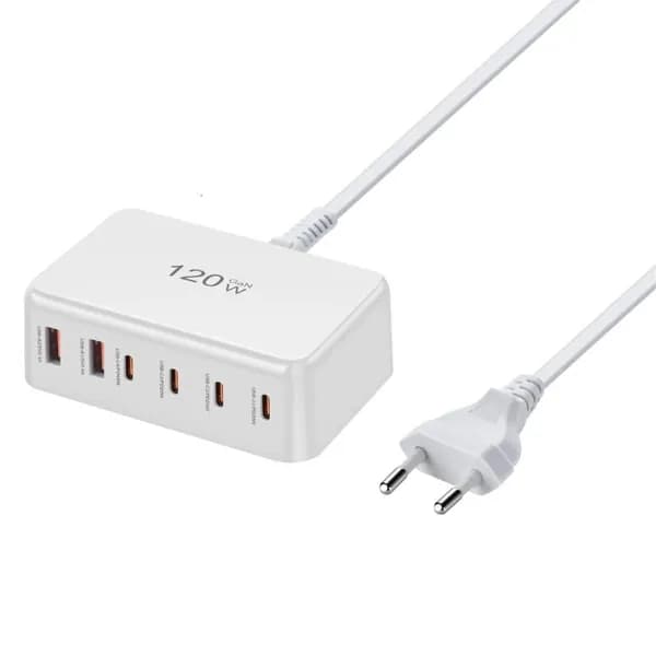 Многопортовое USB C Настольное зарядное устройство USB Зарядный хаб с 120W Компактный дизайн, Белый - EU