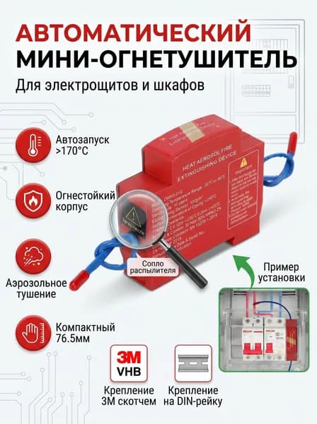 Термоактивируемый модуль аэрозольного пожаротушения на DIN-рейку (для электрощитов/ИБП)