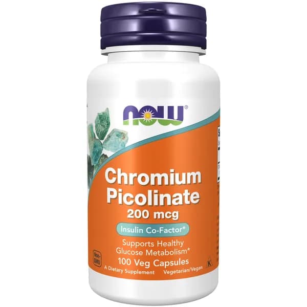 Хром пиколинат, 200 мкг 100 растительных капсул NOW Chromium Picolinate, веган, для похудения, для иммунитета взрослым, для обмена веществ