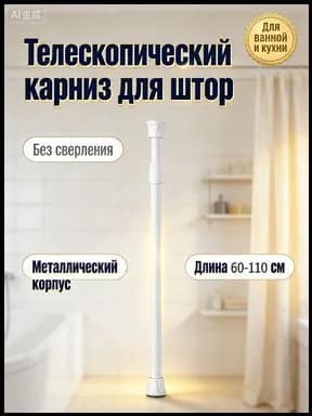 Карниз для ванной для классических штор 1 ряд Телескопический