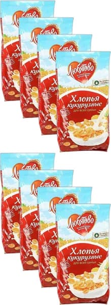 Сухой завтрак хлопья Любятово кукурузные, комплект: 8 упаковок по 300 г
