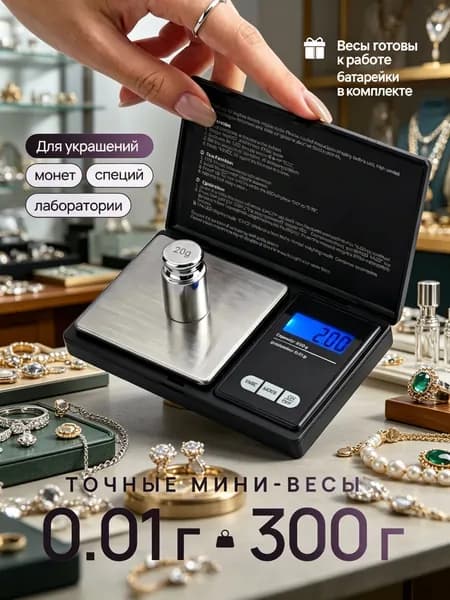 Весы ювелирные электронные 300 г 0.01 г, карманные высокоточные мини весы