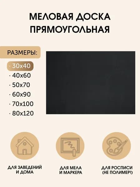 Меловая доска без рамки 30х40 (см.) на стену для меню в заведения и кафе, для росписи мелом, маркера и акрила