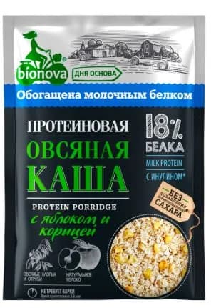 Протеиновая овсяная каша Bionova с яблоком и корицей (milk protein)