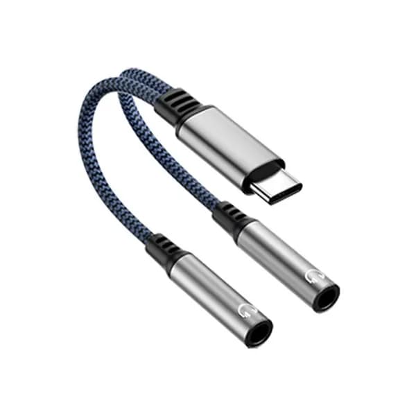 (1 шт.) Разветвитель USB-C -> 2x 3.5 мм (аудио+микрофон, Серый)