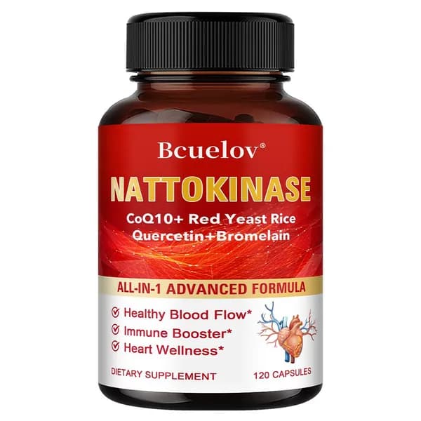 Капсулы Bcu elov Nattokinase, 250 мг наттокиназы (5000 FU), 200 мг коэнзима Q10, красный дрожжевой рис, 120 капсул, поддерживают здоровое кровообращение, здоровье сердца и иммунитет.