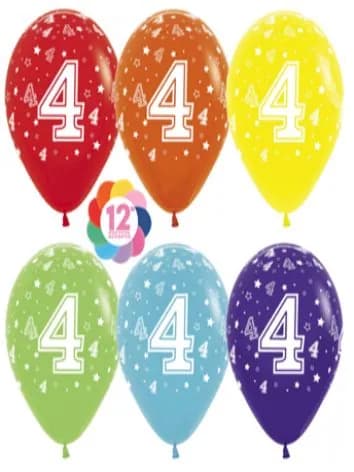 Шар латексный 12" "Цифра 4", пастель, 8 шт., цвета МИКС