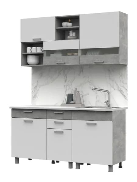 BUILDRUM Кухонный гарнитур с полками и ящиками, 160х217х60 см, Денвер 1,6
