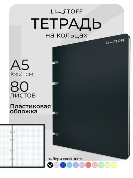 Блочная тетрадь на кольцах А5 80 листов в клетку пластик